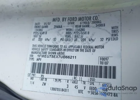 2007 Ford Explorer Limited from USA, damaged, VIN 1FMEU75EX7UB66211